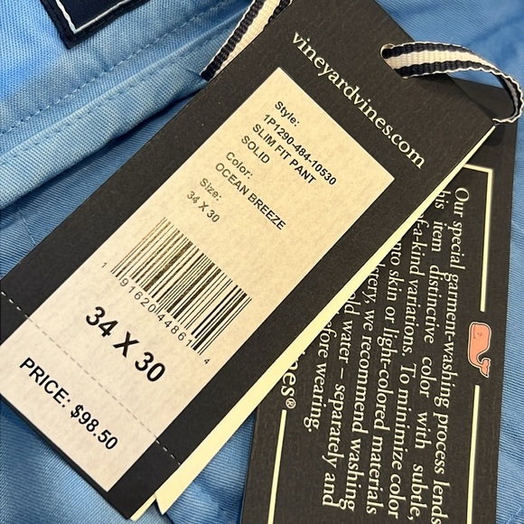 ⭐️ New Vineyard Vines Stretch Breaker Slim Fit Pants Ocean Breeze 34/30 - Picture 4 of 9